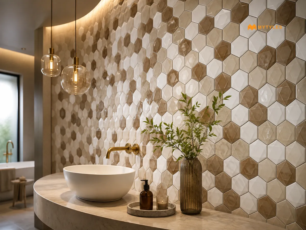 Hexagon Micro Mosaics for Gently Curved Accent Walls